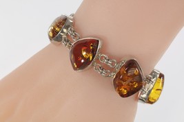 Seven Stone Amber Statement Piece Sterling Silver Bracelet - $639.93