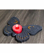 Wicca Metaphysical Celestial Moons Black Moth Votive Tealight Candle Holder - $21.86 CAD