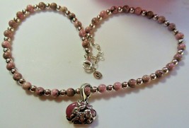 Signed “R” Relios Carolyn Pollack 925 Silver Pink Bead Rabbit Pendant Necklace - £98.94 GBP