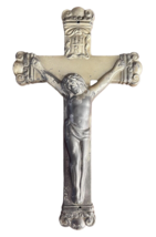 Vintage Cross Crucifix Metal Silver 7&quot; Wall Decor White Naturally Distre... - $652.39 MXN