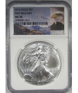 2015 Silver Eagle NGC MS70 1st Releases Eagle Label AJ740 - £53.28 GBP