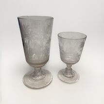 2 Rare 1881 EAPG Hobbs, Brockunier &amp; Co. Oasis Etching Camel Caravan Gob... - $24.75