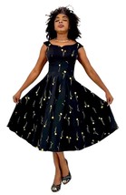 VTG 1950s Black Cotton Day Dress Yellow Poppy Print Heart Neck Circle Sk... - $163.35