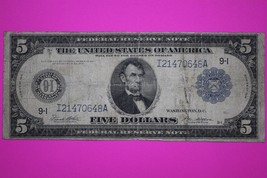 1914 $5 Five Dollars Minneapolis Federal Reserve Note FR 879 A Authentic... - $124.99