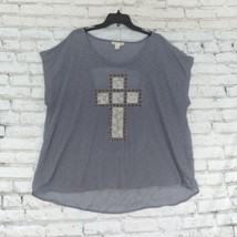 Derek Heart Plus Womens Blouse 3X Gray Lace Cross Studded Open Back - £12.78 GBP