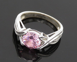 925 Sterling Silver - Pink Cubic Zirconia Ribbon Split Band Ring Sz 7.5- RG19126 - £24.98 GBP