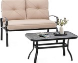 Outdoor Steel Frame Bench With Thick Cushions And Coffee Table, 2, In Br... - $239.99