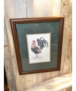Vintage Farmhouse Rooster Signed Gene Murray Hand Colored Etching Framed... - $49.48