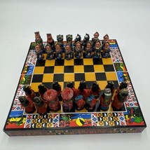 Chess Set Aztec Mayan Incas VS Spanish Conquistadors Vtg Hand Painted Po... - $64.35