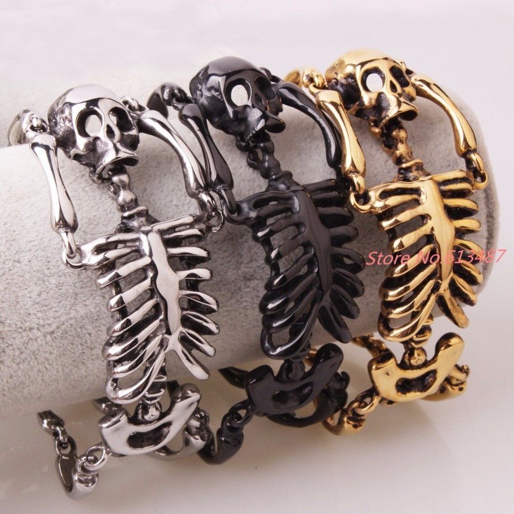 Elliz Clothing's Unisex Stainless Steel Goth Skeleton Bracelet Metal Bangle Brac Item image 2
