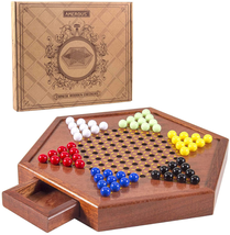 12.5 inches Wooden Chinese Checkers Set With Storage Drawer For Kids And Adults - £29.40 GBP