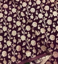 Indian Banarasi Brocade Fabric Wine &amp; Gold Fabric Wedding Dress Fabric -... - £8.62 GBP
