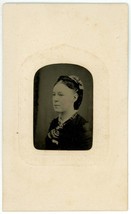 CIRCA 1860&#39;S Paper Framed Hand Tinted TINTYPE Stunning Profile Beautiful Woman - £13.04 GBP