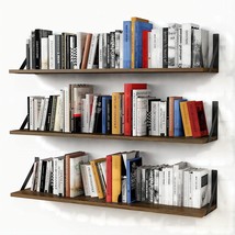 Forbena Floating Book Shelves for Wall Set of 3, 36 Inches Long Rustic Brown - £29.27 GBP