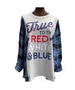 True to the Red White and Blue Upcycled and Reworked Graphic T-Shirt wit... - $63.00