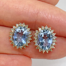 NATURAL Aquamarine Diamond Earrings 14K Gold GEM REPORT - $3,453.21