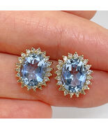 NATURAL Aquamarine Diamond Earrings 14K Gold GEM REPORT - $3,453.21