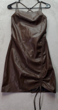Selfie Leslie Dress Womens M Brown Faux Leather Criss Cross Back Straps Back Zip - £23.83 GBP