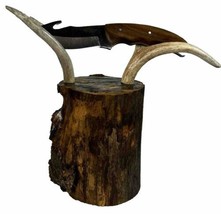 Hand Crafted Deer Antler Knife Stand Display w/ Deer Antlers on Wooden B... - $39.72