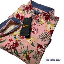 Lee Men&#39;s S/S Floral Theme Print Sport Shirt w/Pkt Pale Pink Size L NWT MSRP $50 - £25.54 GBP