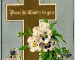 Pansies Floral Cross Peaceful Easter To You Foiled Embossed 1911 DB Post... - $3.91