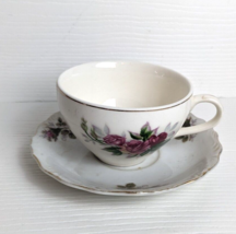 White  Tea Cup &amp; Saucer Pink Roses W/Gold Rims 5 Oz Capacity Japan - £7.81 GBP