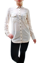 FREE PEOPLE Womens Shirt Last Chance Buttondown Stylish Elegant Beige Size XS - £38.36 GBP