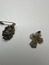 Two Antique Christian Religious Medals LADY MT CARAMEL Charm Pin - £15.50 GBP