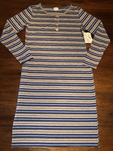 NWT LuLaRoe Large Royal Blue &amp; Gray Striped Debbie L/S Sheath Dress - £27.40 GBP