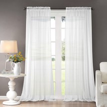 Solid Sheer Curtains Draperies White Rod Pocket 2 Panels 52&quot; W X 96&quot; L By - £31.92 GBP