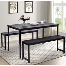 Modern 3pc Dining Room Table Set Breakfast Nook Two Benches Kitchen Metal Frame - £136.97 GBP