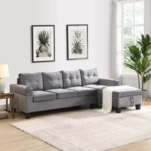 Modern Sectional Sofa Set w/ Storage Chaise &amp; Cup Holder (Grey) - $795.99
