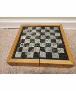 Vintage Chess/Checkers Board Black/White Artistic Wooden Foldable - $1,805.46 MXN
