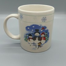 Snowman Family Coffee Mug Winter Holiday Blue White Snowflake Cocoa - £5.39 GBP