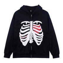 Y2k Harajuku Korean Style Loose Skeleton Zip Up Hoodies Grunge Long-Sleeved Hood - £53.05 GBP