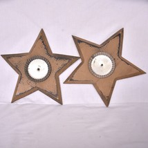 Pair of 2 Star Pillar Candle Holders Wooden - £9.36 GBP