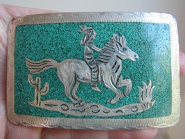 STERLING SILVER &amp; TURQUOISE belt buckle western horse MARKED 925 Mexico ... - £242.89 GBP