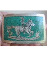 STERLING SILVER &amp; TURQUOISE belt buckle western horse MARKED 925 Mexico ... - $319.99