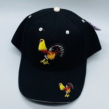 Black Embordered Rooster Chicken Fowl Ball Cap Hat Adjustable Sizes - £9.49 GBP