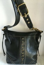 Coach Black Pebbled Leather Laced Duffle Shoulder Bag Double Strap Style... - $89.00