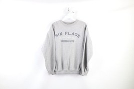 Vintage Six Flags Womens Small Distressed Spell Out Crewneck Sweatshirt Gray - £27.06 GBP