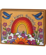 "Think Happy Thoughts" Inspirational Block Sign