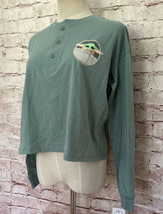 Star Wars Womens XS Crop Top Tee T-Shirt Henley Baby Yoda Long Sleeve Green NEW - £13.42 GBP