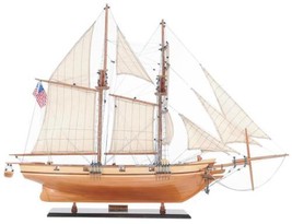 Ship Model Watercraft Traditional Antique Harvey Boats Sailing Linen Wood Base - £579.63 GBP