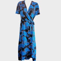Women&#39;s Blue &amp; Black Tie-Front Wrap Maxi Dress Size S/M - £19.18 GBP