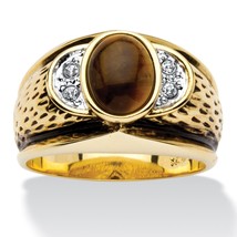 Mens 14K Gold Oval Shape Crystal Accent Tigers Eye Gp Ring Size 8 9 10 11 12 13 - $99.99