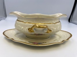 Rosenthal SANSSOUCI Ivory Floral Rose Serb Germany Gravy Boat w Underplate Att - £70.28 GBP