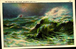 Vintage Linen Postcard  The Storm Off The Coast Atlantic City New Jersey NJ-bk41 - £2.32 GBP