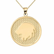 14K Solid Gold Leo Zodiac Sign Disc Round Pendant Necklace  - £222.83 GBP+