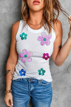 Sequin Flower Round Neck Tank - $27.95